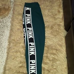 PINK Forest Green joggers. Side pockets with drawstring waist.